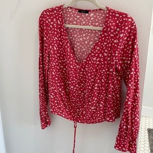 Red floral crop shirt